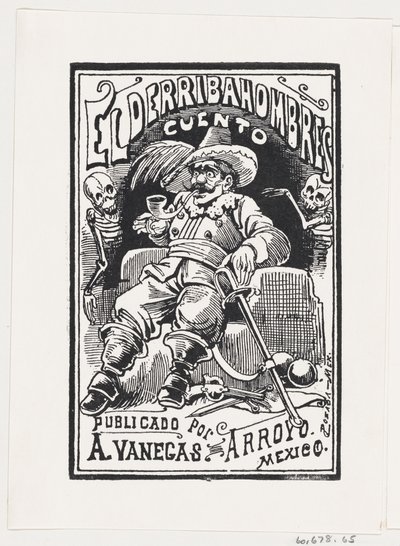 Egy férfi fegyverrel és pipával a szájában, két csontváz mellett, illusztráció..., kb. 1880-1910. alkotó: José Guadalupe Posada