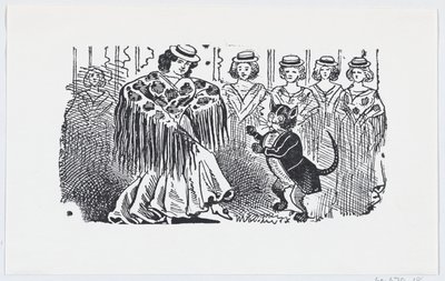Egy nő, aki egy öltönyös macskával táncol, kb. 1880-1910., kb. 1880-1910. alkotó: José Guadalupe Posada