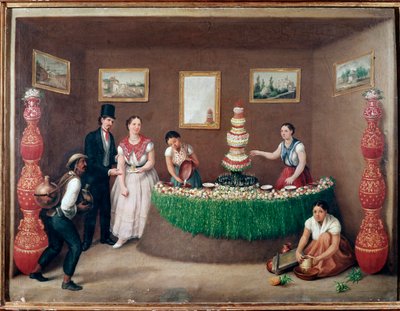 Chufa Horchata Sellers (Orxata de Xufa vagy Orxata De Xufla) Augustin Arriete festménye (19. század) Mexikóváros, Történelmi Nemzeti Múzeum, Chateau alkotó: Jose Agustin Arrieta