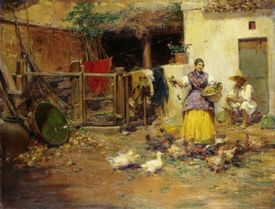 A csirkék etetése alkotó: Jose Benlliure y Gil