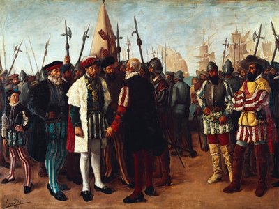 „I. Francois francia király (1494-1547) Valencia kikötőjében” 19. század (festmény) alkotó: Jose Bru Albinana