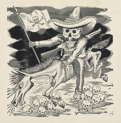 Emiliano Zapata nagy koponyája, 1911-16 körül, 1930-ban nyomtatva (fotó-domborműves metszet) alkotó: José Guadalupe Posada