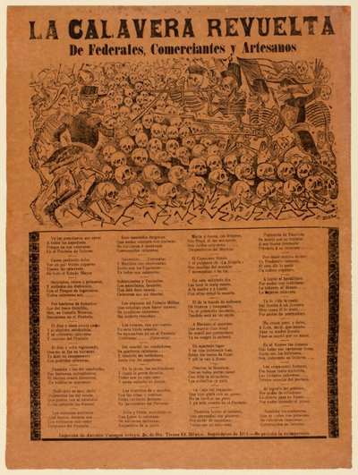 Der rebellische Calavera der Bundesarmee, Kaufleute und Handwerker alkotó: José Guadalupe Posada