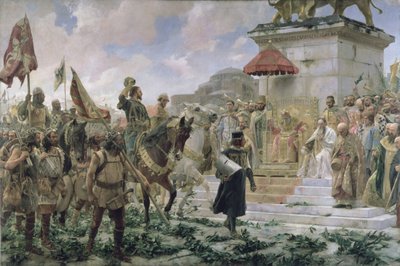 Roger de Flor (1280-1307) megérkezése Konstantinápolyba 1303-ban 8000 „almogavarrel”, akik a bizánci császárt szolgálták a törökök elleni csatában, 1888 alkotó: Jose Moreno Carbonero