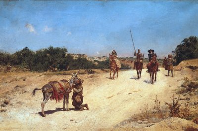 Sancho Panza és szamara, Rucio találkozása, Don Quijote illusztrációja, 1878 körül (olaj, vászon) alkotó: Jose Moreno Carbonero