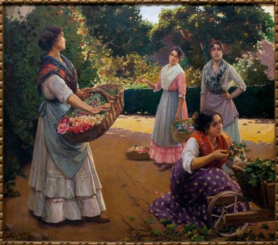Virágüzletek Maria Luisa parkjában – Jose Rico Cejudo (1864-1939) festménye, Olaj, vászon alkotó: Jose Rico y Cejudo