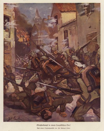 Utcai csata egy francia faluban, I. világháború (színes litho) alkotó: Josef Andreas Sailer