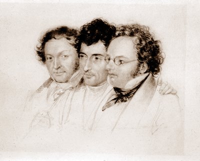 Balról jobbra: Jenger, Httenbrenner és F. Schubert. Acquarelle Feltschertől. alkotó: Josef Eduard Teltscher