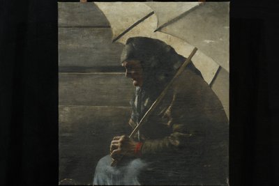 Idős piaci árusnő esernyővel alkotó: Josef Engelhart