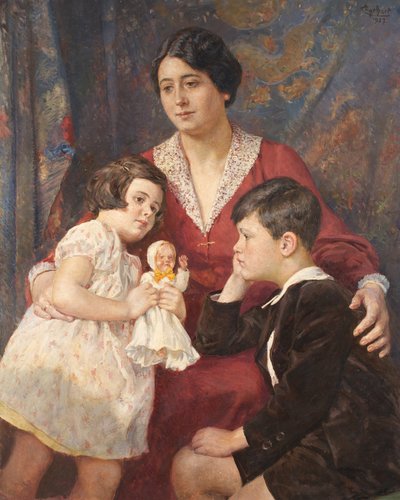 Mrs. Hirsch a gyerekeivel alkotó: Josef Engelhart