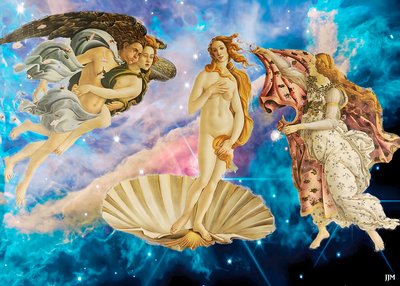 JJM-recreate: Botticelli-S_Vénusz születése+JWST alkotó: Josef Johann Michel