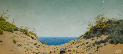 JJM újraalkotja Friedrich-C-D: Kilátás a bank mélyedésén keresztül (panoráma) alkotó: Josef Johann Michel