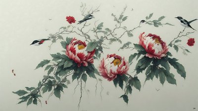 tusfestés: PEONY zöldben_02 alkotó: Josef Johann Michel
