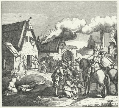Császári csapatok fosztogatnak és fosztogatnak az 1634-es nordlingeni csata után alkotó: Josef Mathias Trenkwald
