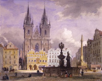 Krocín-kút, Prága, 1864 (színes acélmetszet) alkotó: Josef Vojtech Hellich