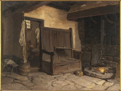 A Cottage Interior (olaj, papír, masonitra szerelve) alkotó: Josef Wilhelm Wallander