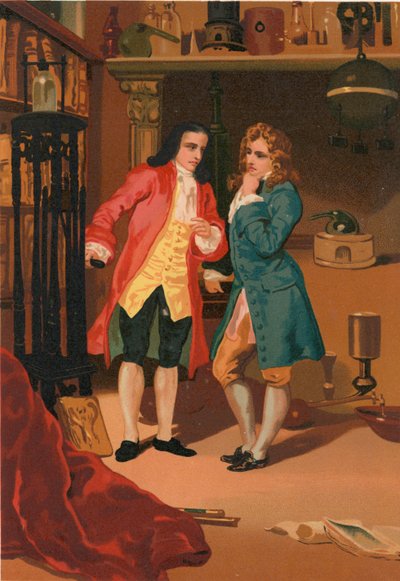 Robert Boyle és Denis Papin megvizsgálják Papin gőzkeverőjét alkotó: Josep or Jose Planella Coromina