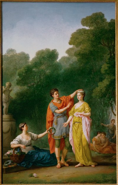 Egy szerelmes, aki virágkoszorúval koronázza meg kedvesét ... alkotó: Joseph Marie the Elder Vien