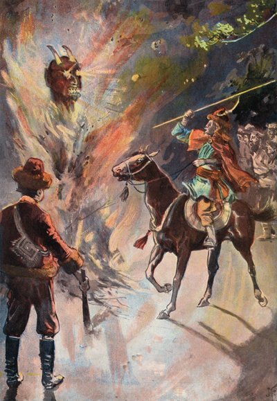 Robinson Crusoe: A tatár bálvány elpusztítása (színes litho) alkotó: Joseph (after) Finnemore