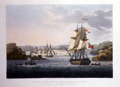 Port Cornwallis kikötője. Nagy Andamán szigete, a flotta súlya alá kerül Rangoon számára, metszett G. Hunt, pub. szerző: Kingsbury & Co., London alkotó: Joseph (after) Moore