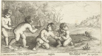 A gyerekek csónakkal játszanak Aqua (cím az objektumon) alkotó: Joseph Antoine Cochet