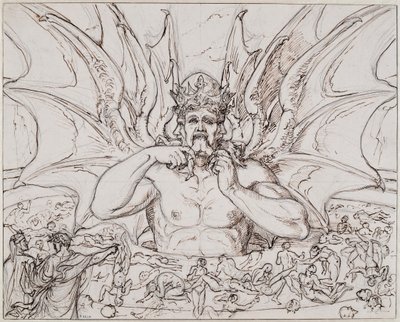 Lucifer a pokol közepén. Illusztráció Dante Alighieri Isteni színjátékához, 1803 körül. alkotó: Joseph Anton Koch