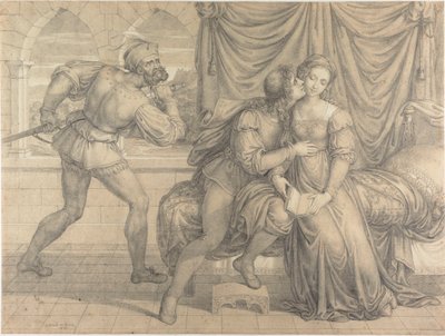 Paolo és Francesca, Gianciotto Malatesta meglepte, 1809. alkotó: Joseph Anton Koch