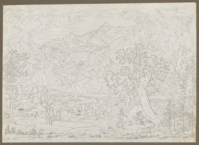 A Grindelwald-gleccser vadász és parasztlánnyal az előtérben, kb. 1823. alkotó: Joseph Anton Koch