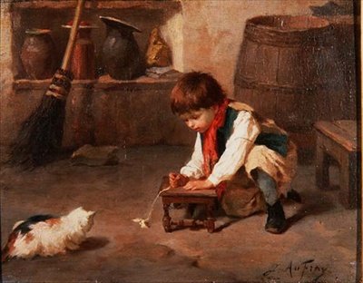 Játék a cicával (panel) alkotó: Joseph Athanase Aufray