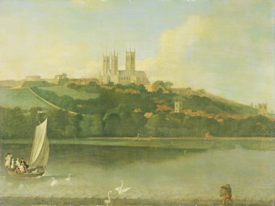 Kilátás a katedrálisra és Lincoln városára a folyóról, 1760 körül alkotó: Joseph Baker