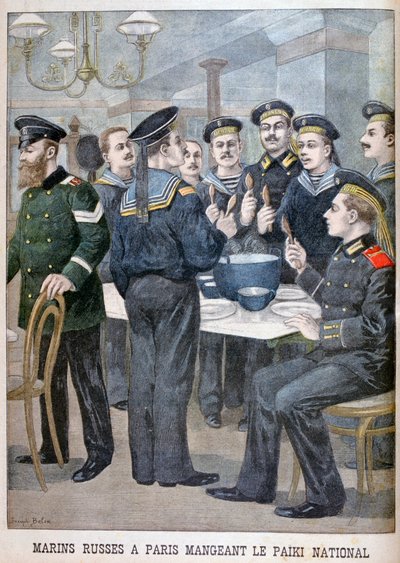 Orosz tengerészgyalogosok paikit esznek Párizsban, 1900 alkotó: Joseph Belon