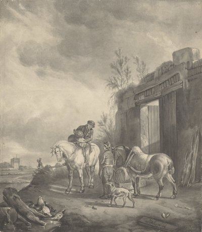 Két lovas egy romos épületnél alkotó: Joseph Bles