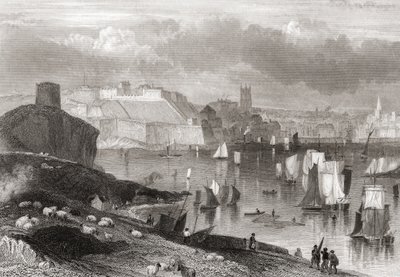 Plymouth, Devon, a Batten-hegyről nézve (nyomtatás) alkotó: Joseph Brown