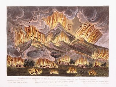 Földrengés és az Asama-yama hegy kitörése Sinano tartományban, 1822 alkotó: Joseph Constantine Stadler