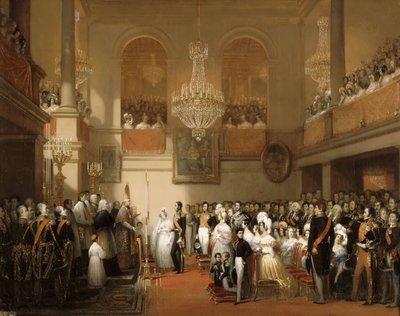 I. Lipót belgák és Louise Orléans-i hercegnő házassága a Château de Compiègne-ben, Au. alkotó: Joseph Desire Court