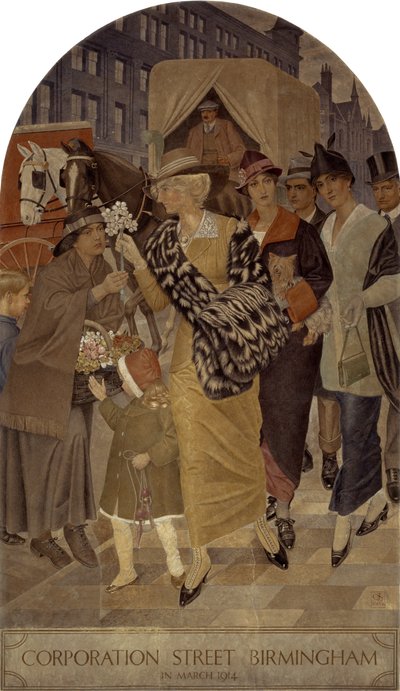 Corporation Street, Birmingham 1914 márciusában alkotó: Joseph Edward Southall