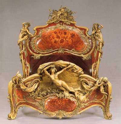 XV. Lajos stílusú, ormolura szerelt tulipánfa, királyfa és intarziás nagy fényűző alkotó: Joseph Emmanuel Zwiener