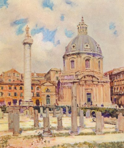 Róma: Traianus fóruma (színes litográfia) alkotó: Joseph Felix Bouchor