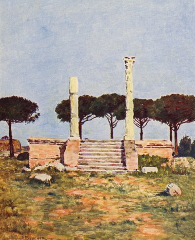 Róma: Ostia, Piazza dei Corporatori (színes litográfia) alkotó: Joseph Felix Bouchor