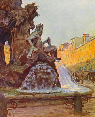 Róma: Piazza Navona, Bernini szökőkútja (színes litográfia) alkotó: Joseph Felix Bouchor