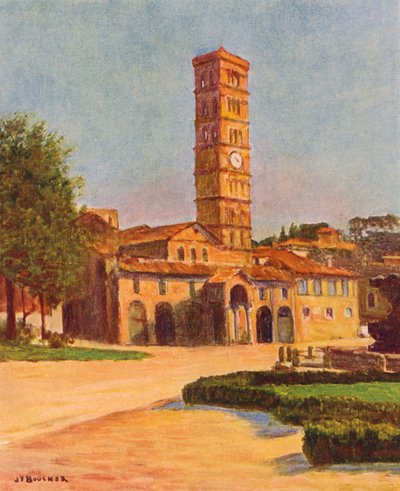 Róma: Santa Maria in Cosmedin (színes litográfia). alkotó: Joseph Felix Bouchor