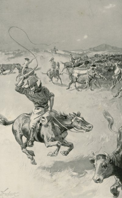 Szarvasmarha-Mustering Queenslandben alkotó: Joseph Finnemore