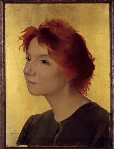 Yvette Guilbert (1867-1944) énekesnő portréja. Arany alapon vörös hajú nő portréja. Joseph Granie (1861-1915) festménye 1895 V. 0,41x0,31 m Párizs, Muse d