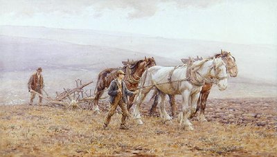 Ploughing the Downs (akvarell, papír) alkotó: Joseph Harold Swanwick