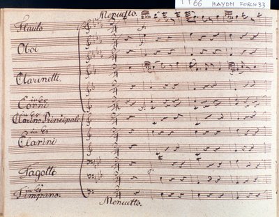 J Haydn 66. szimfóniájában B-dúr menüett kottájának első oldala alkotó: Joseph Haydn