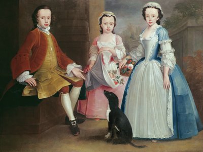 Sara, Anna és Evan Davies a kutyájukkal alkotó: Joseph Highmore
