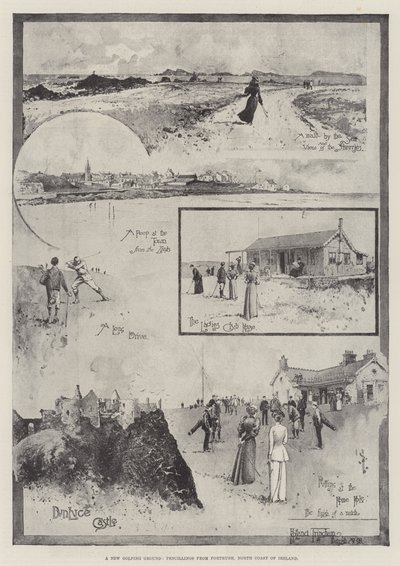 Egy új golfpálya, rajzok Portrushból, Írország északi partvidékéről alkotó: Joseph Holland Tringham