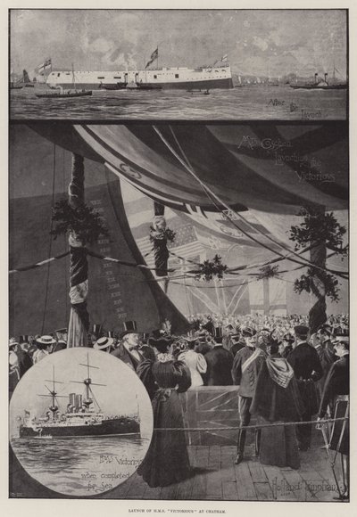 A HMS Victorious elindítása Chathamben alkotó: Joseph Holland Tringham