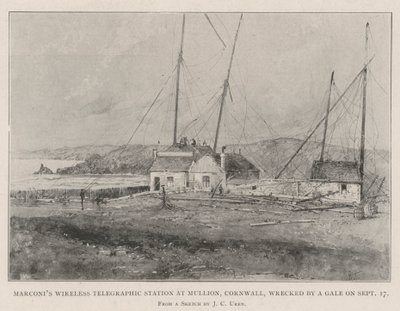 Marconi vezeték nélküli távíró állomása a Cornwall állambeli Mullionban, szeptember 17-én tönkrement egy gázló által alkotó: Joseph Holland Tringham