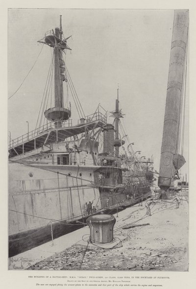 Csatahajó építése, HMS Ocean, ikercsavaros, 1. osztály, 12 950 tonna, a Plymouth-i Dokkgyárban alkotó: Joseph Holland Tringham